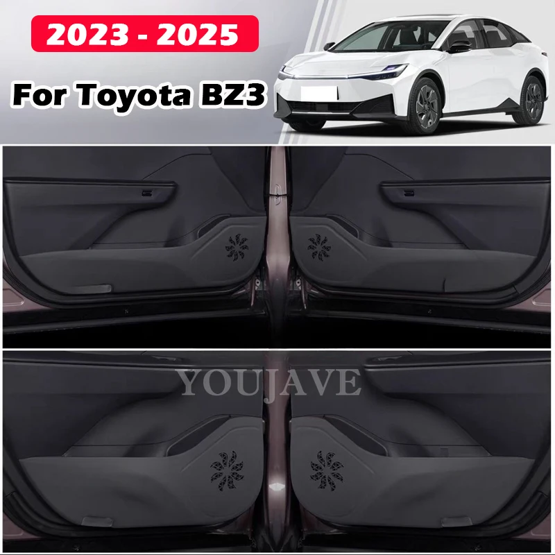 ForToyota BZ3 2023 2024 2025 Lychee Grains Leather Car Door Anti-kick Mat Sill Protective Cover Trim Sticker Decor Accessories