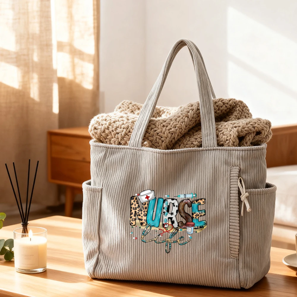 

Nurse's Corduroy tote bag, Large Capacity Fashion Shoulder Bag, Daily Commuter Handbag, Shopping Bag, Underarm Bag