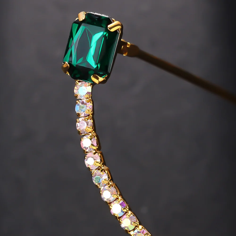 Stonefans AB Colorful Rhinestone Green Crystal Square Glasses Women Trending Luxury No lenses Eyeglasses Jewelry Accessories