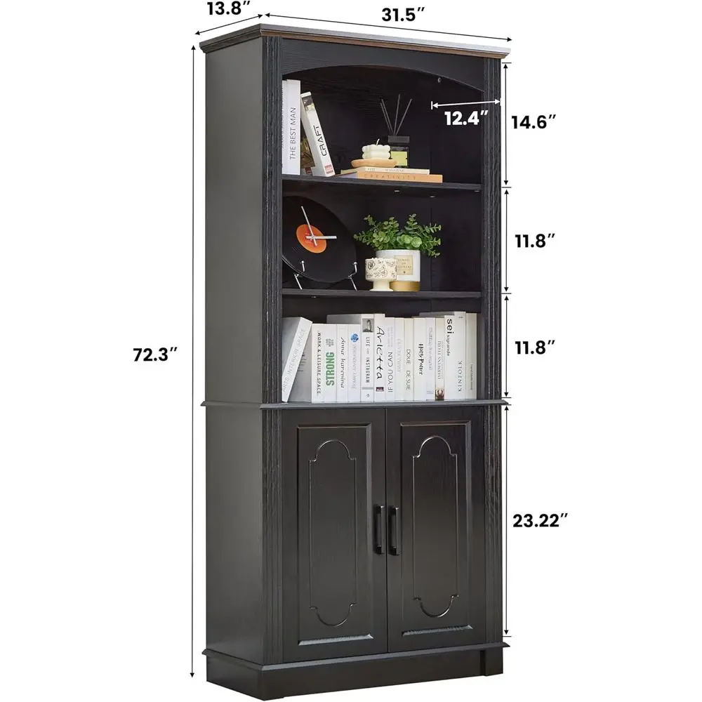 5 Tier 72 Inch Tall Wooden Bookshelf with Storage Cabinet, Cube Organizer, Display Furniture for Living Room and Pantry view 2