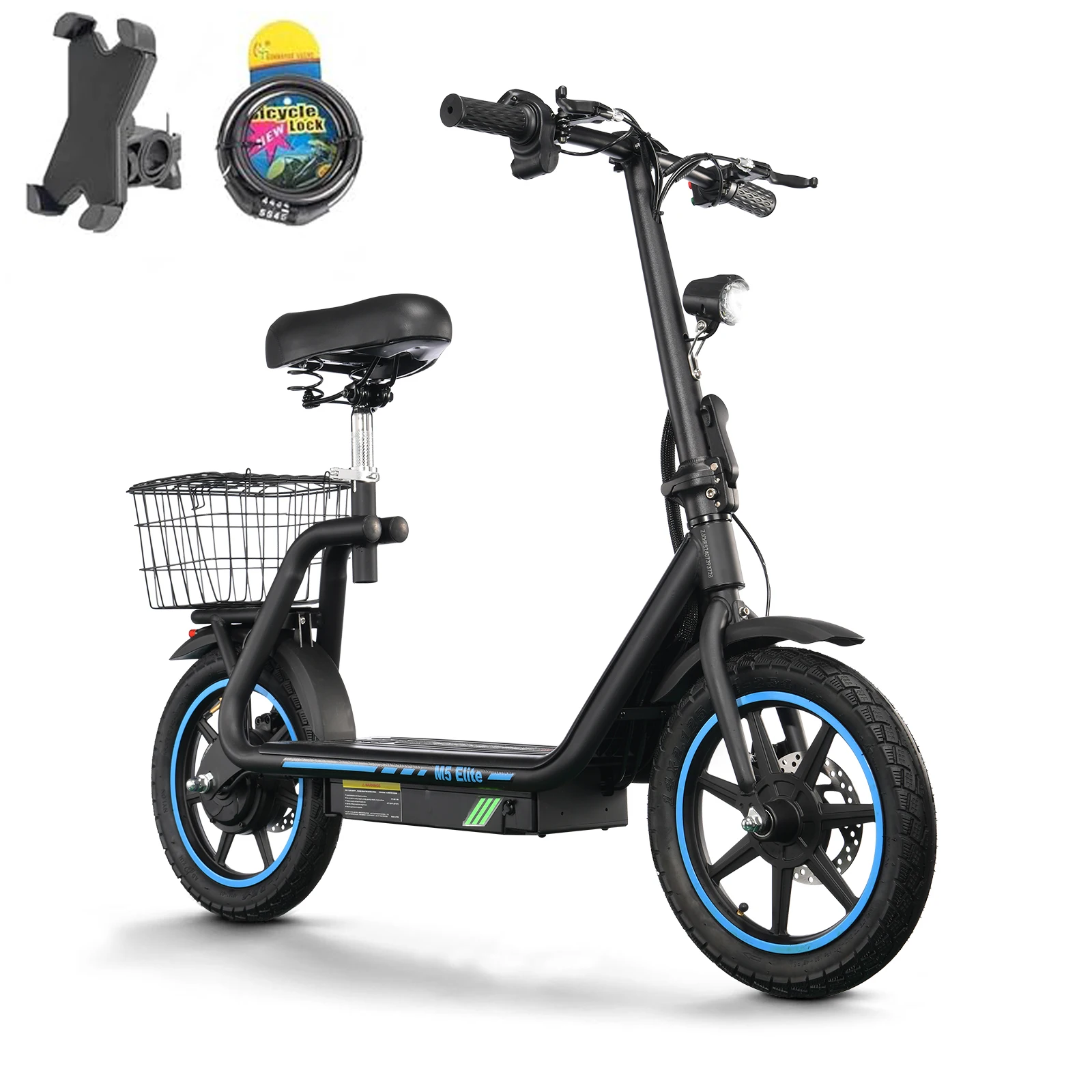 TWOFISH M5 Elite Scooter elettrico 750W Motore 48V13Ah Batteria E Bike 40 km/h con sedile e cestino portaoggetti posteriore Moto elettrica