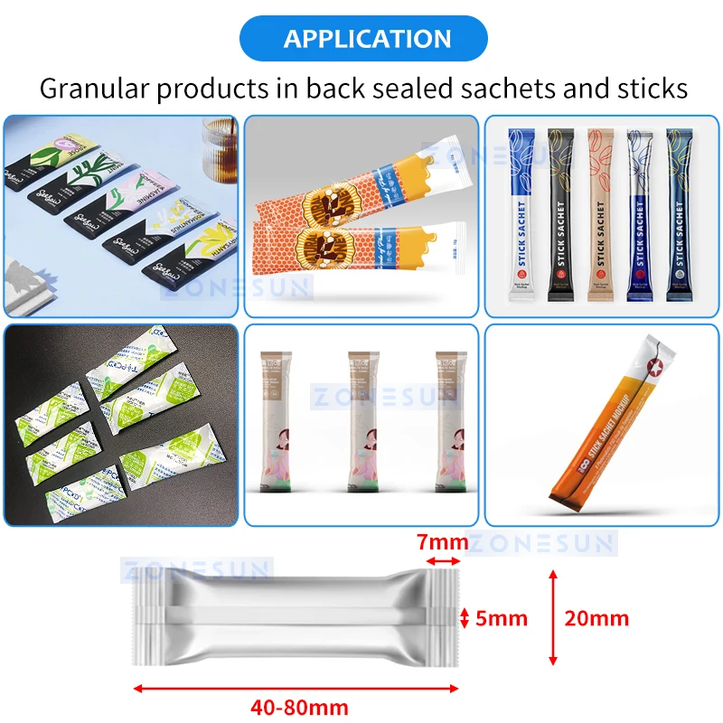 ZONESUN VFFS Grânulo Máquina De Embalagem Automática, Forma Vertical, Encha Seal Bagger Stick, Sachet Pouch Equipment, 12 Panas, ZS-FSL12