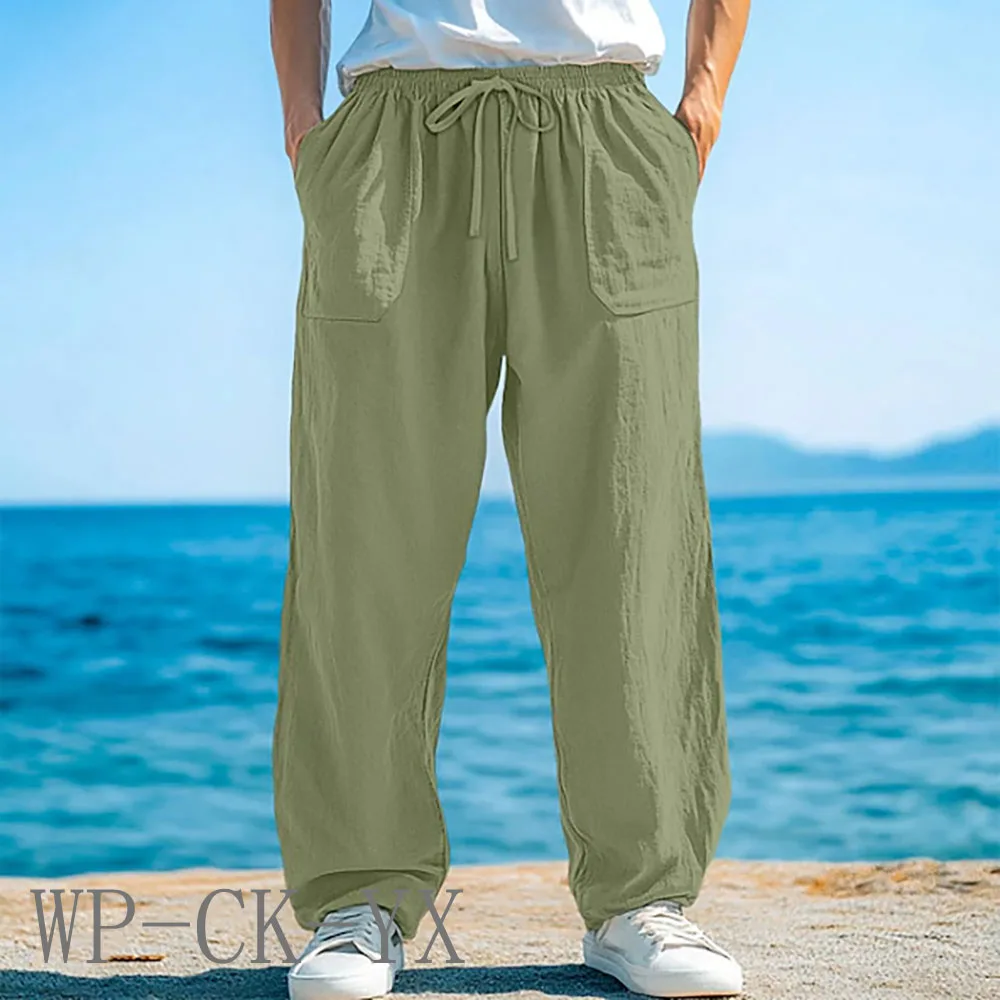 Pantalones de algodón y lino para hombre europeos y americanos, pantalones de trabajo, ropa deportiva recta holgada y pantalones informales, novedad de otoño