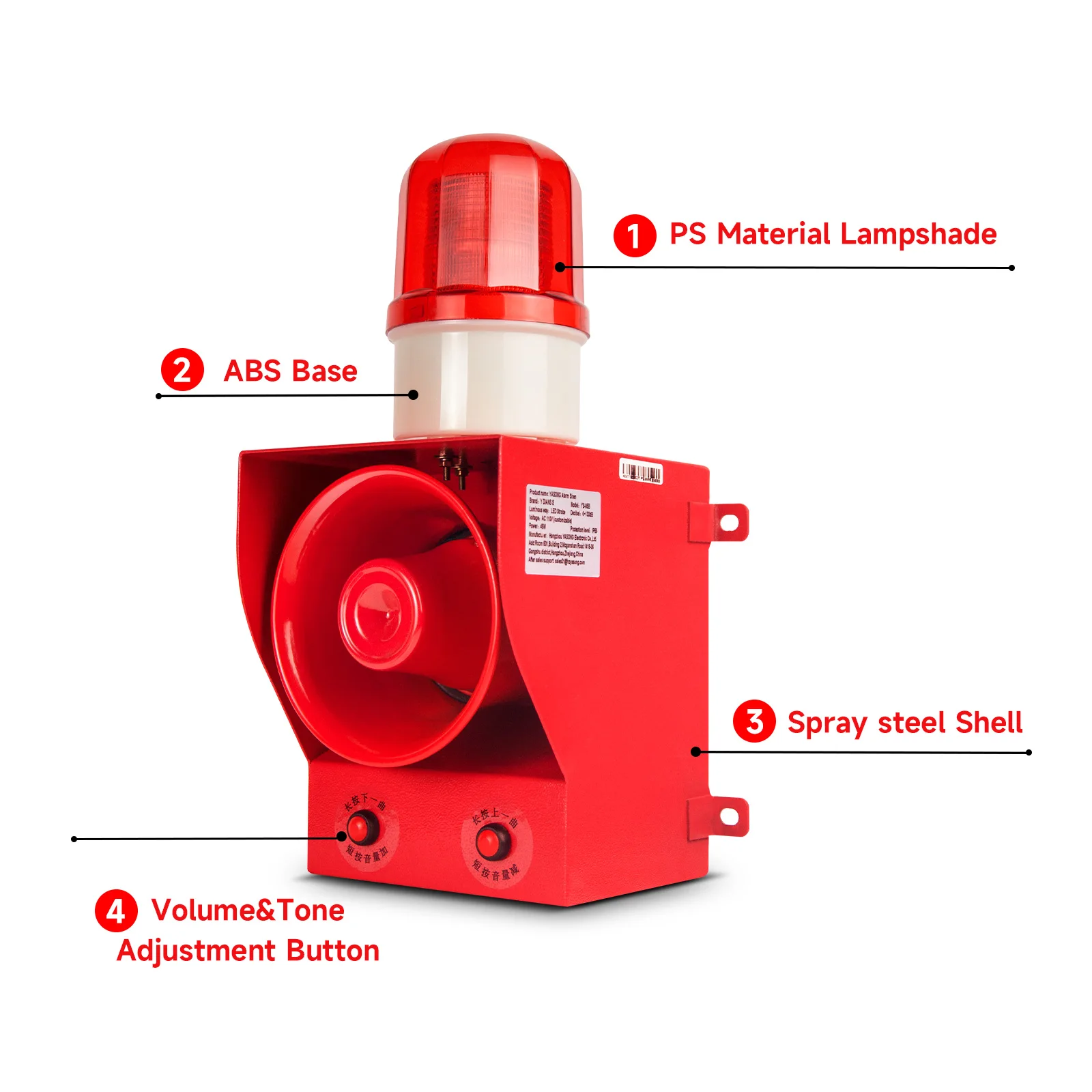 YASONG SLA-05B Industrial Alarm Siren, LED Strobe Warning Light 130dB Horn Power 45W DC24V