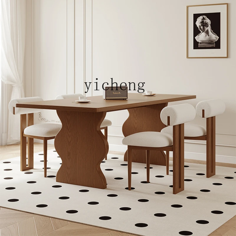 

XL French Retro Style Dining Table Rectangular Pure Full Solid Ash Wood Dining Tables and Chairs Set