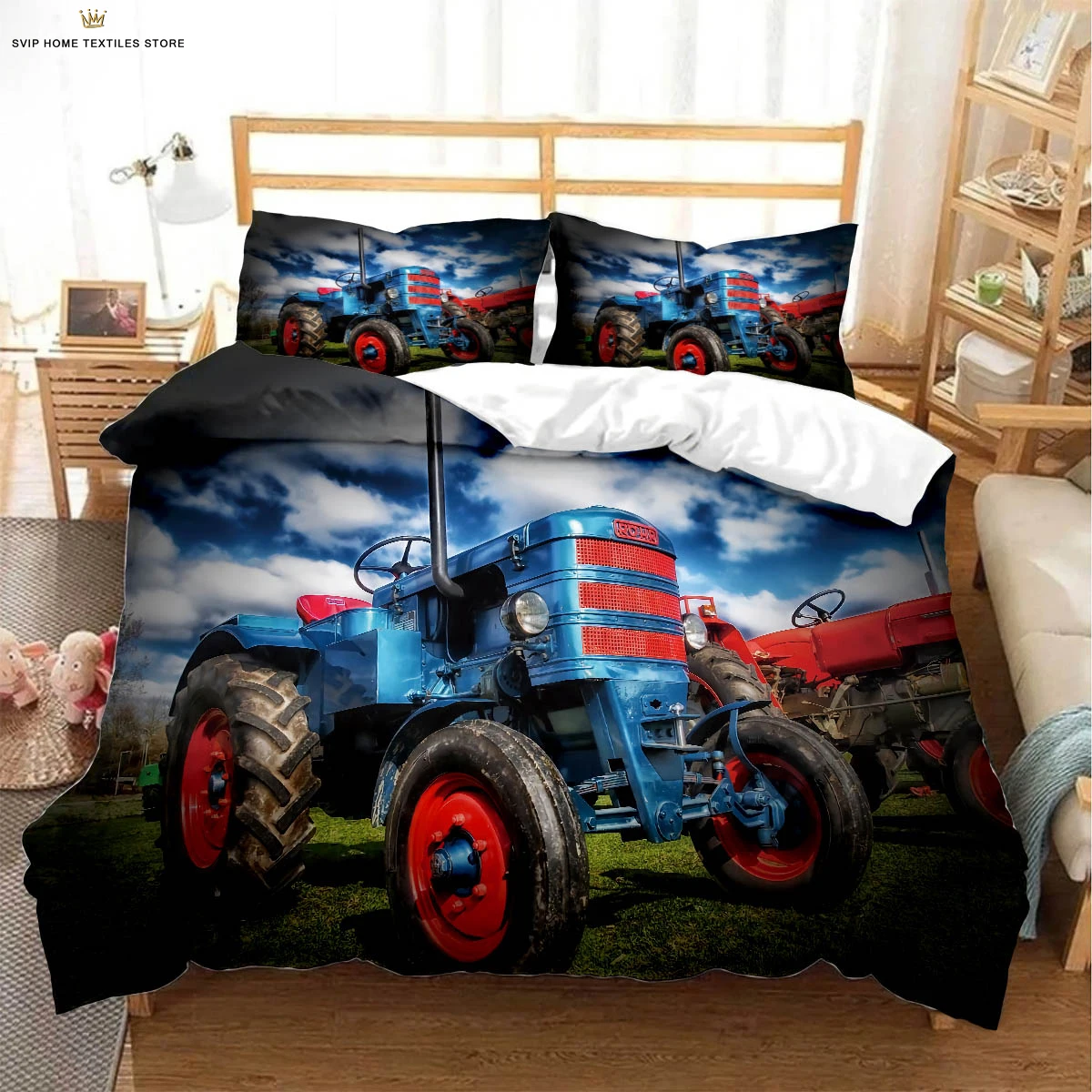 Farm Car Cool Tractor 3D Printed Quilt Cover 100% Polyester Machine Washable Duvet Cover Bedding Set Quilt Cover Pillowcase