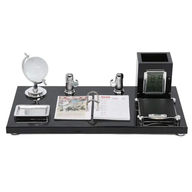 

Business style office, table gift ornament, desk with crystal ball desk calendar clock