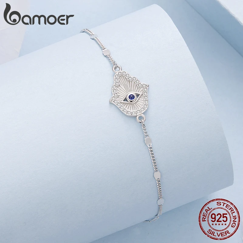 

Браслет Bamoer Hand of Fatima из стерлингового серебра 925 пробы, уникальный дизайн, браслет с изображением руки Фатимы, женские ювелирные украшения