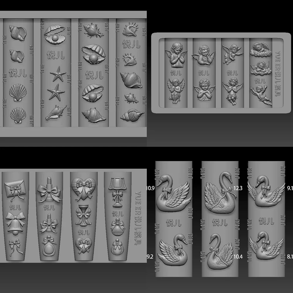 

1Pc Cartoon Anime Silicone Nail Art Carving Mold Bowknot Lipstick Dress Swan Angel Starfish Nails Mold