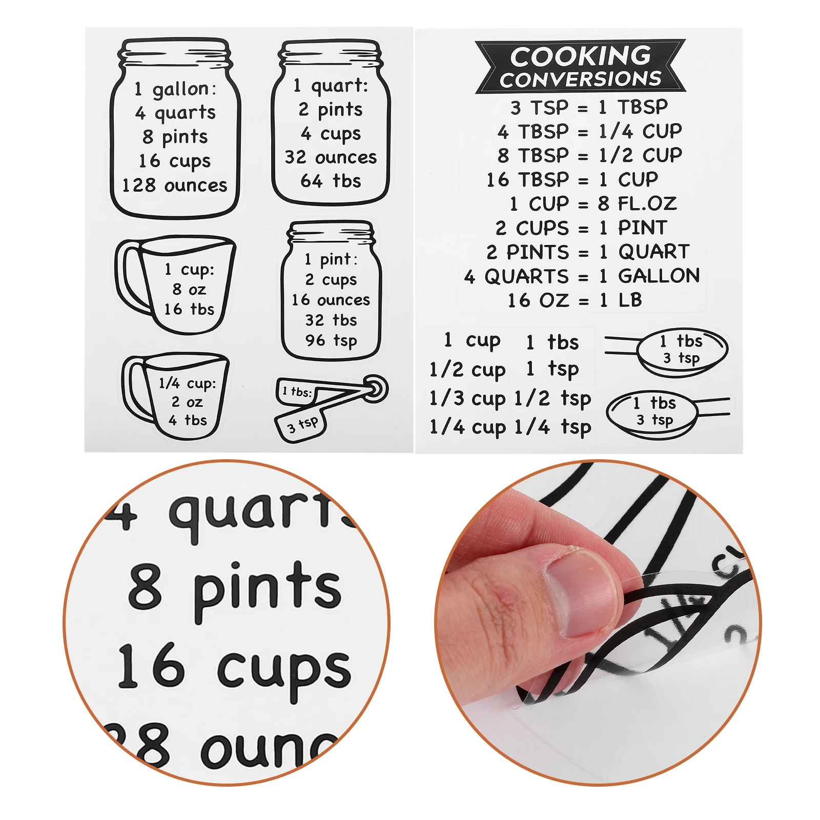 

2pcs Kitchen Measurement Conversion Chart Stickers Baking Cooking Guide Precise Ingredient Converter Tool Wall Mounted