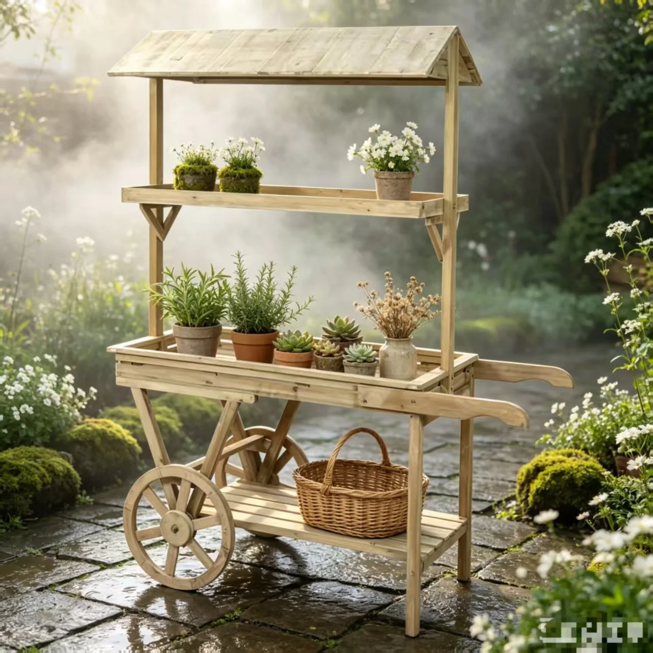 Pastoral creative decoration home balcony soft wooden windmill flower stand shop window floor-to-ceiling decoration large