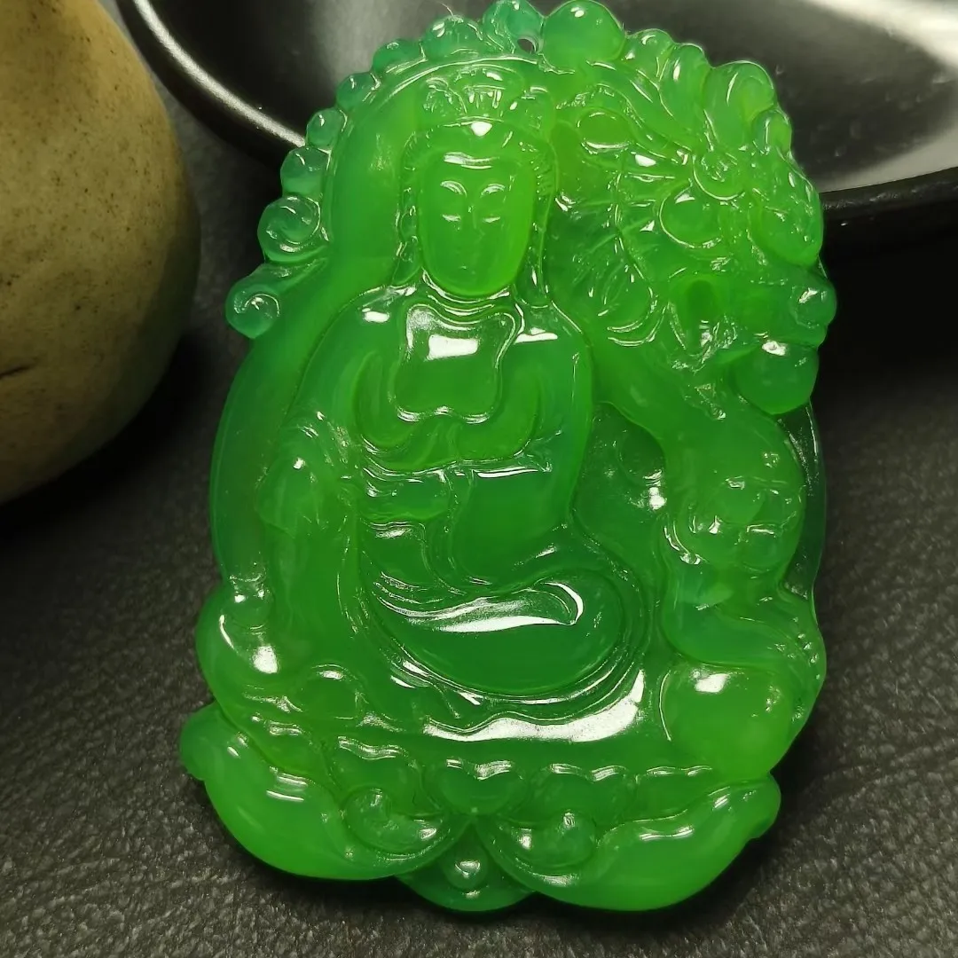 Grade A Green Jade Guanyin Riding Dragon Statue Pendant Necklace Men Women Genuine Myanmar Jadeite With Certificate Lucky Amulet