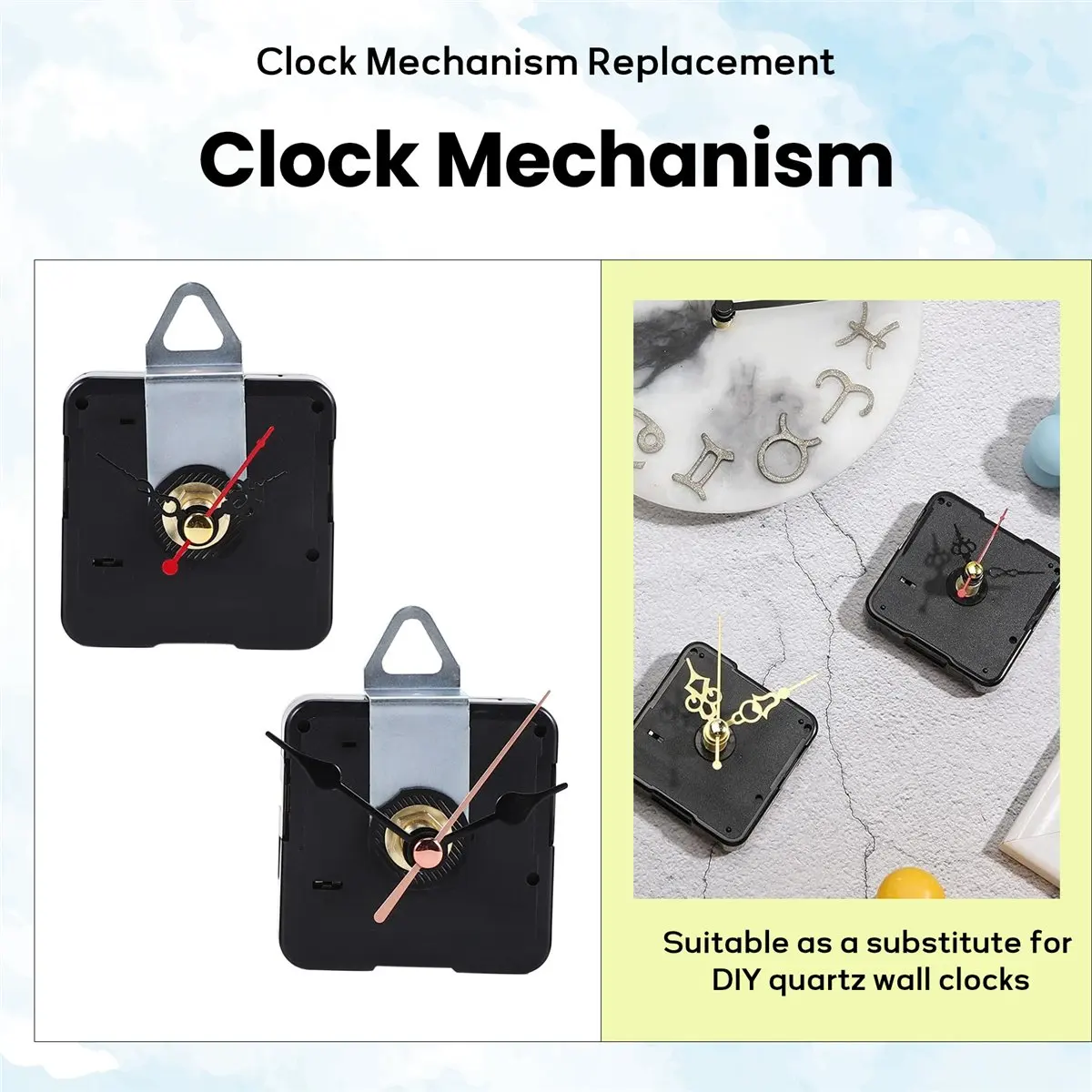 【En promotion】 5 pièces de mécanisme d'horloge silencieux à quartz pour horloge murale DIY avec 7 paires différentes d'aiguilles d'horloge, kit de remplacement
