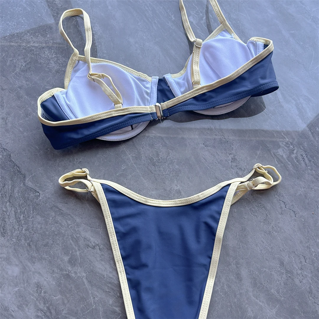 Sexy, mit Bügel verstärkter, hoch geschnittener Bikini, Damen-Badeanzug, zweiteiliges Bikini-Set, gepolsterter Badeanzug, Badebekleidung, Modell V8459. – Detail 5