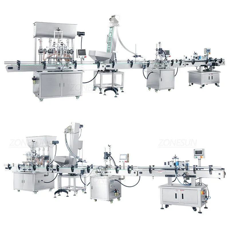 ZONESUN Automated Production Line for Chili Sauce Twist Off Cap Round Bottle Glass Jar Filling Capping Labeling Machine