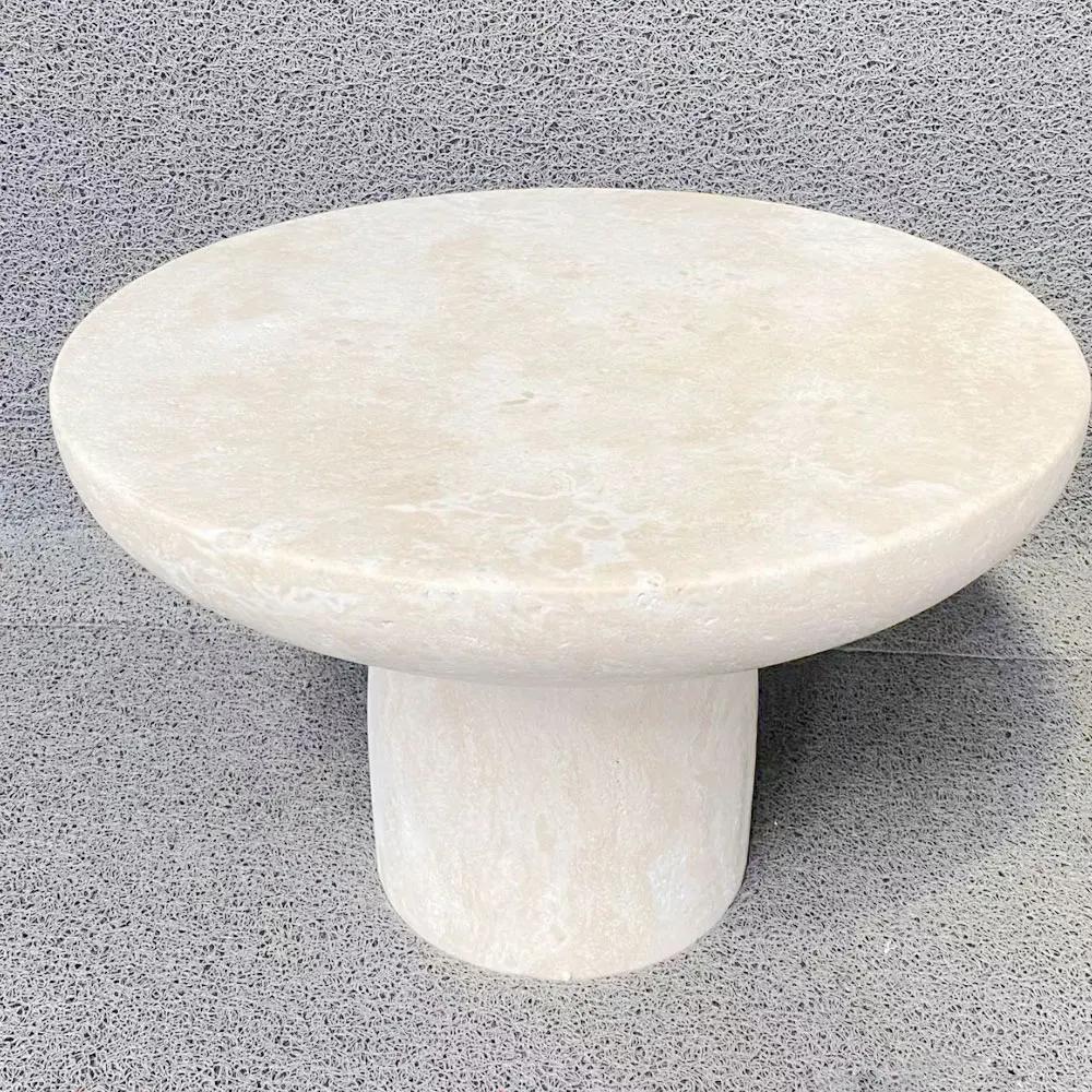 High Quality Living Room Beige White Travertine Coffee Table Natural Stone Round Side Table