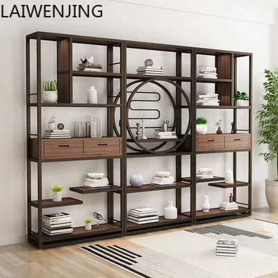 

MJY wrought iron partition rack floor-to-ceiling multi-layer solid wood bookshelf locker