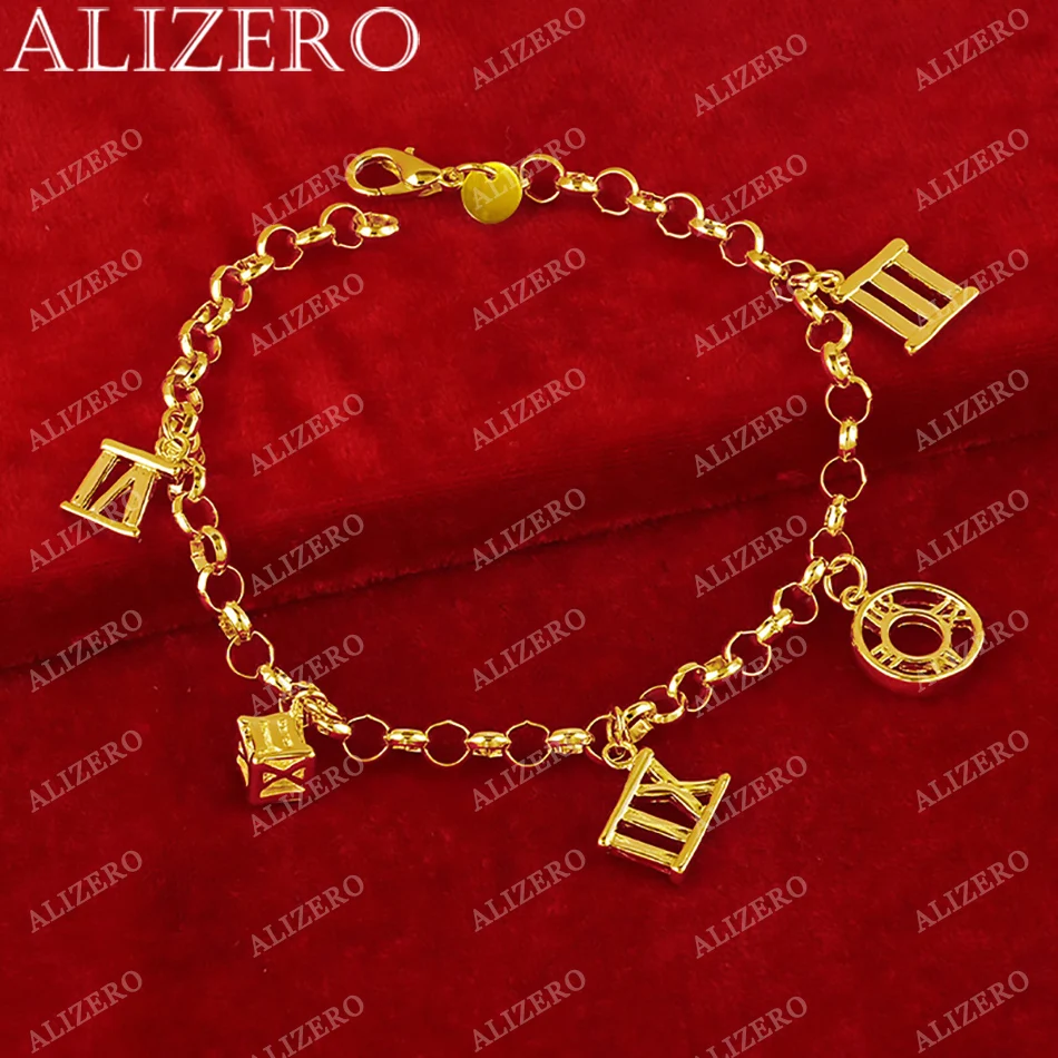 ALIZERO 18K Gold Roman Numerals Charms Bracelets For Women Fine Jewelry Wedding Banquet Party Gift Fashion Personality Bracelet
