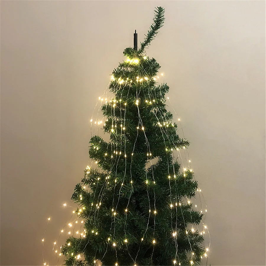 Guirnalda de luces LED para árbol de Navidad, guirnalda de carámbanos en cascada impermeable para exteriores, 200Leds, decoración para jardín, fiesta de boda