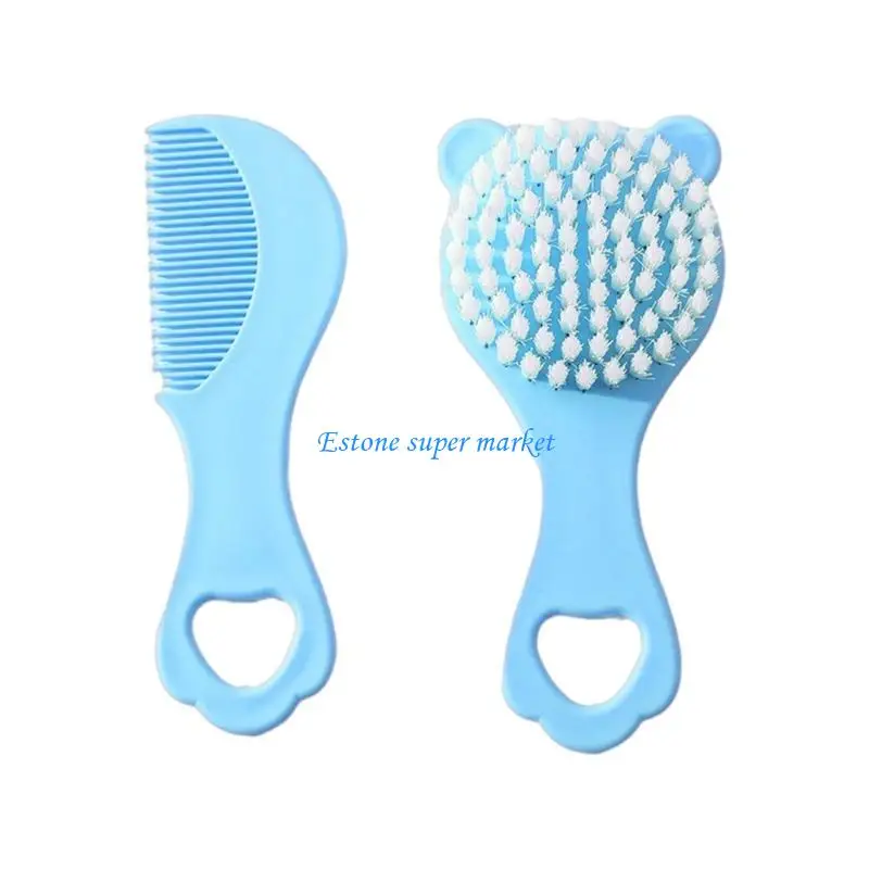 

090B Infant Hairbrush Set with Soft Plastic Long Handle And Bear Design Comfortable