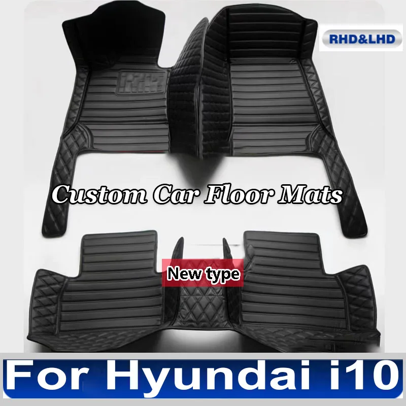 Car Floor Mats For Hyundai i10 BA Gran Metro Taxi Xcent IA 2014~2019 Leather Mat Car Mats Floor Rugs Durable Pad Car Accessories