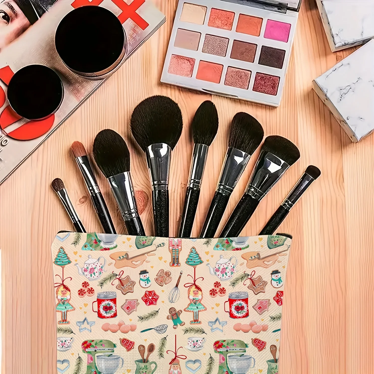 Un sac à cosmétiques coloré à motifs de noël – jolie pochette multifonctionnelle à fermeture éclair pour femmes, sac de rangement de bijoux