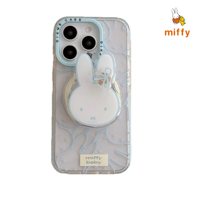 Handyhülle Kawaii Miffy Geeignet für iPhone 17 16 15 14 Kreative einzigartige magnetische Ständer Transparente Anti-Drop-Telefonhülle Geschenke