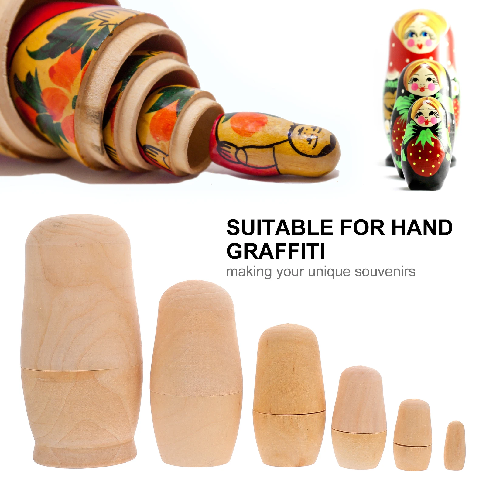 

1 Set Wooden Diy Russian Nesting Matryoshka Unpainted Blank Eco-Friendly Biodegradable Gift Craft For Friends Handmade Decor