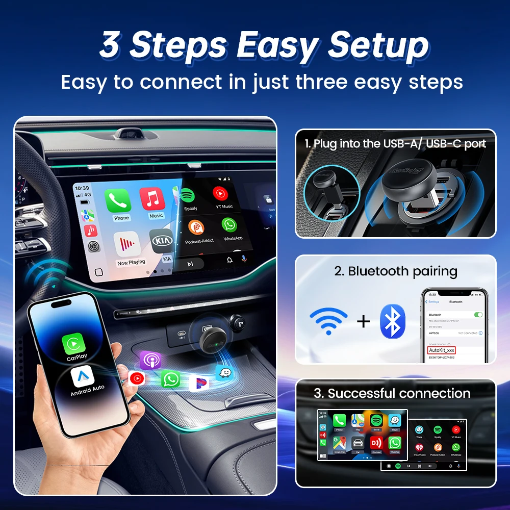 CarlinKit MINI Ultra 3 Wireless CarPlay Adapter Wired To Wireless Android Auto Box USB Dongle Plug and Play WiFi Auto Connect - view 3