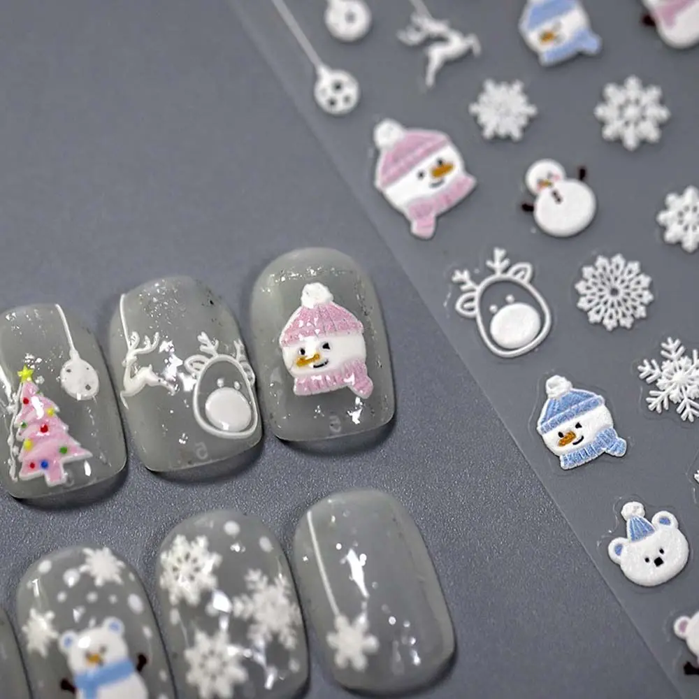 Pegatinas de uñas de Navidad con patrón de copos de nieve coloridos, muñeco de nieve, conejo, calcomanías de uñas de Navidad, decoración de Arte de uñas de alce de dibujos animados para mujer