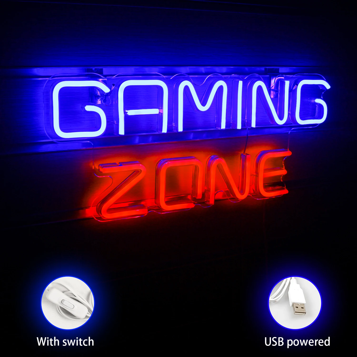 Imagem -03 - Gaming Zone Neon Led Sign para Wall Decor Alimentado por Usb Sala de Jogos Quarto Neon Signs Teen Boys Room Decor