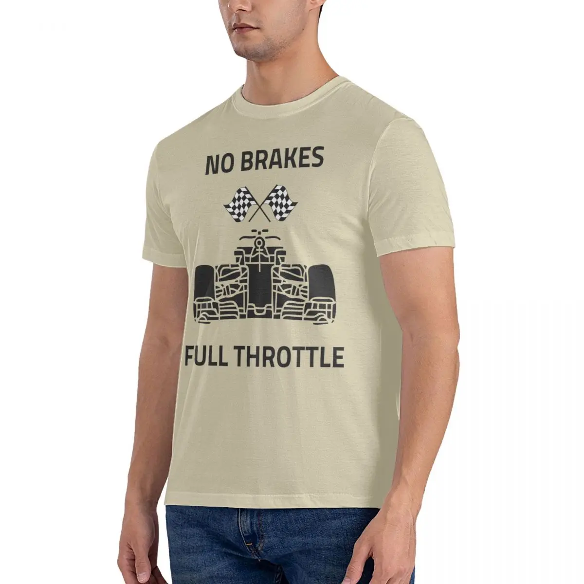 No Brakes Full Throttle Men's T Shirts Full Throttle Novelty Tees Short Sleeve Round Neck T-Shirt Pure Cotton Original Tops