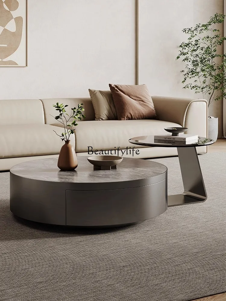 

Italian minimalist rock slab round coffee table combination simple light luxury size round