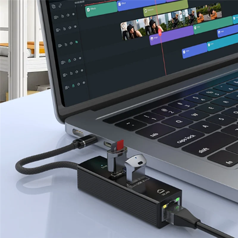 FFYY 유선 네트워크 카드 유형-C ~ 3.0HUB 100M 휴대 전화 태블릿 노트북 데스크탑 RJ45 네트워크 카드 검정색