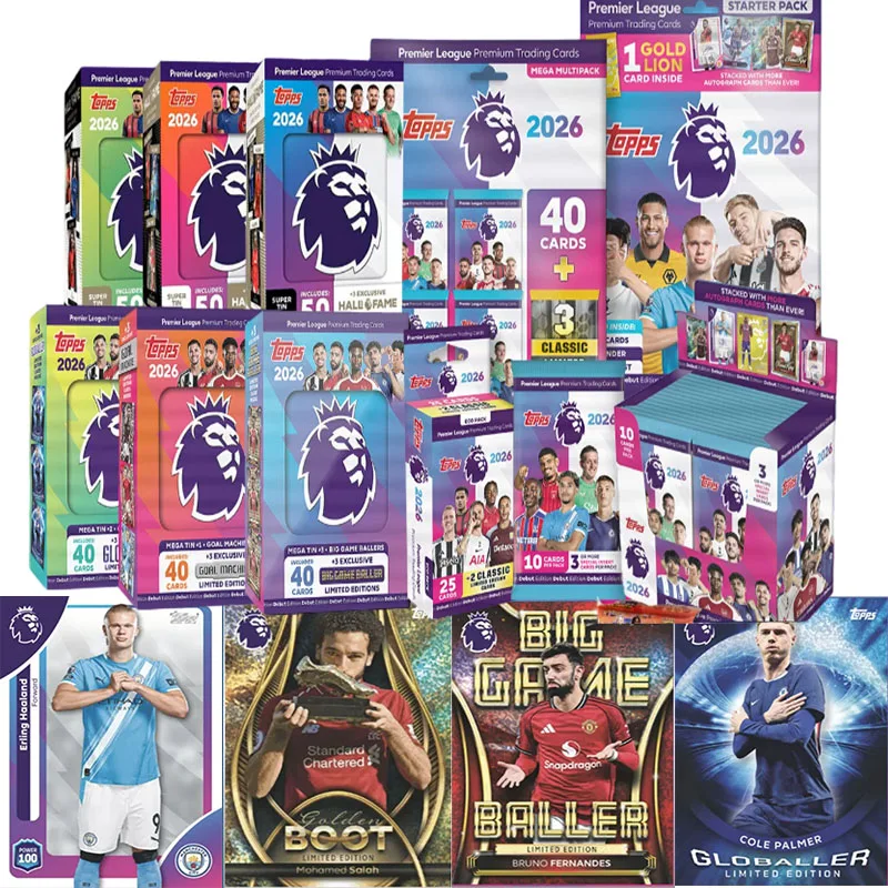 Tarjetas Coleccionables de Fútbol Topps EPL 2025-26 Originales, Caja de Metal de Gran Tamaño, Paquete Completo de Refuerzo, Tarjetas Deportivas Coleccionables Exclusivas y Limitadas