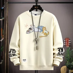 Sudadera con capucha de dibujos animados japoneses para hombre, camiseta de manga larga con estampado de gatos de otoño, ropa de moda para hombre, Top Harajuku con cuello redondo de color caqui