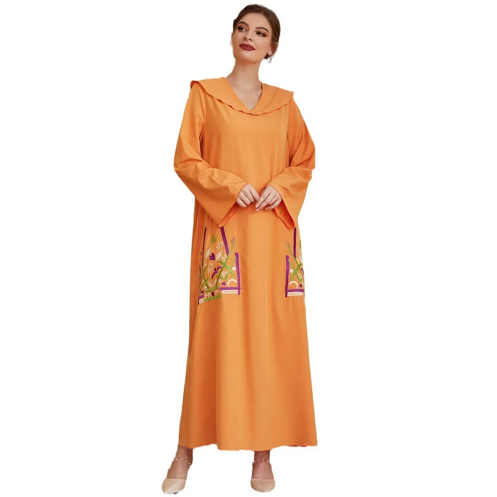 TY-21506 Large Dubai Arab Muslim Fashion 2023 New Flip V-neck Embroidered Robe