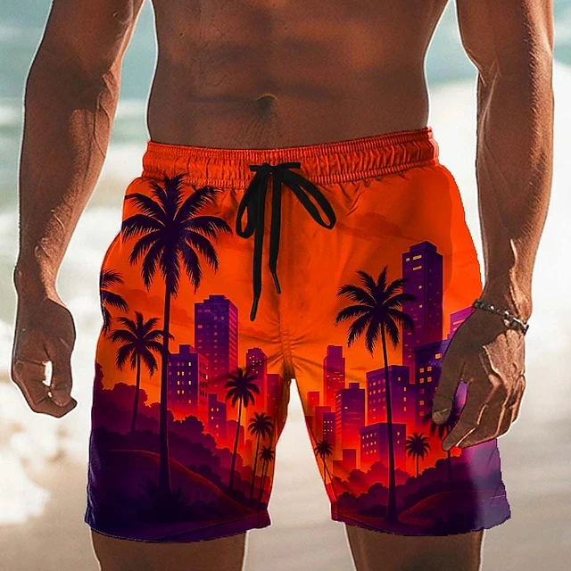 

Colorful Gradient Sunset Beach Shorts Men 3D Tropical Palm Tree Print Quick Dry Swim Trunks Casual Streetwear For Beach Party