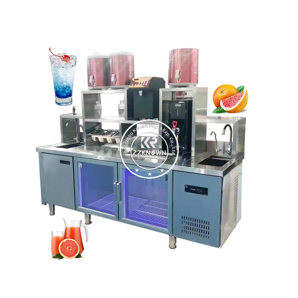 Máquina de té de burbujas con diseño personalizado, barra de refrigeración de agua de trabajo, contador de té de leche con equipos, 2024
