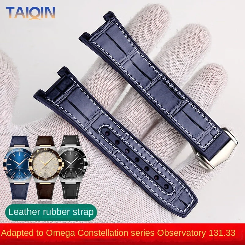 For Omega Star watchband Manhattan cowhide Observatory 131.33 Rubber bottom Soft business style men watch strap 25-14mm bracelet