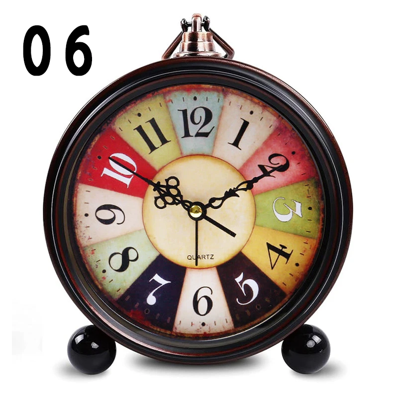 Vintage Metal Shell Alarm Clock Hangable Wall Super Silent Table Quartz Clock Bedroom Bedside Desk Shelf Decorative Alarm Clock