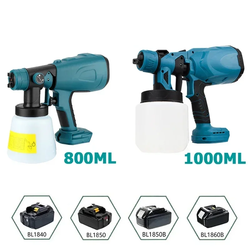 

800ML Cordless Paint Sprayer Electric Spray Gun Flow Easy-Control Spraying Auto Steel Coating Airbrush For Makita 18V Battery