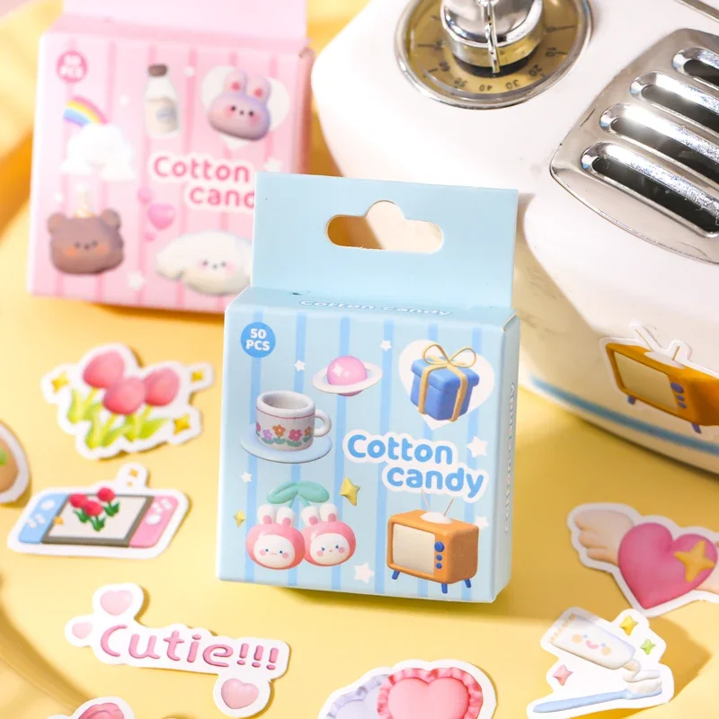 50pcs Cotton Candy Stickers Set Mini Cute Cartoon Sticker Diary Album DIY Decoration Adhesive Gift Seal F7583