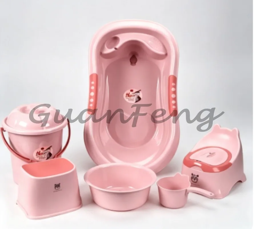 Foldable Portable Baby Bath Basin 7 Pcs Newborn Plastic Freestanding Infant Shower Tub Set  Position Scale Signs