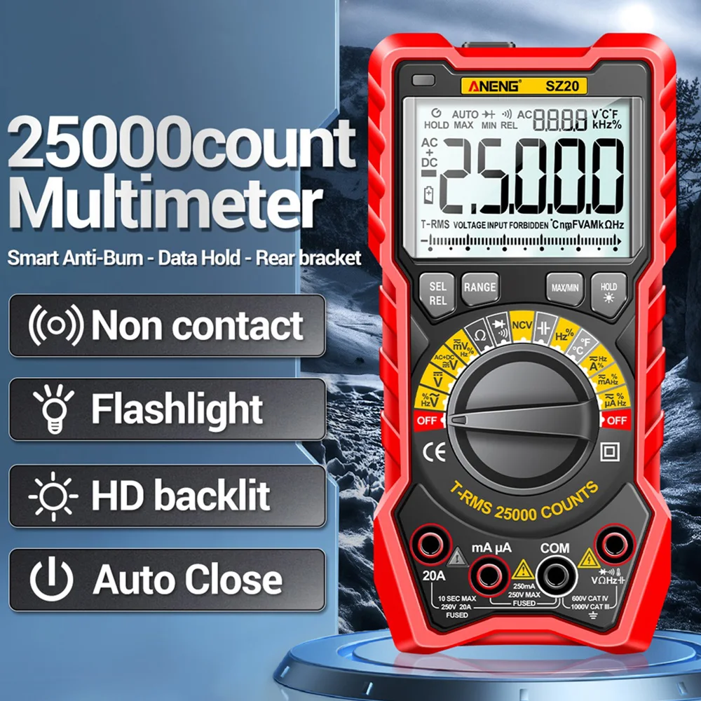 Digital Multimeter DC AC Voltmeter Ohm Volt Amp Diode Tester Meter for Household Outlet Automotive Battery Test