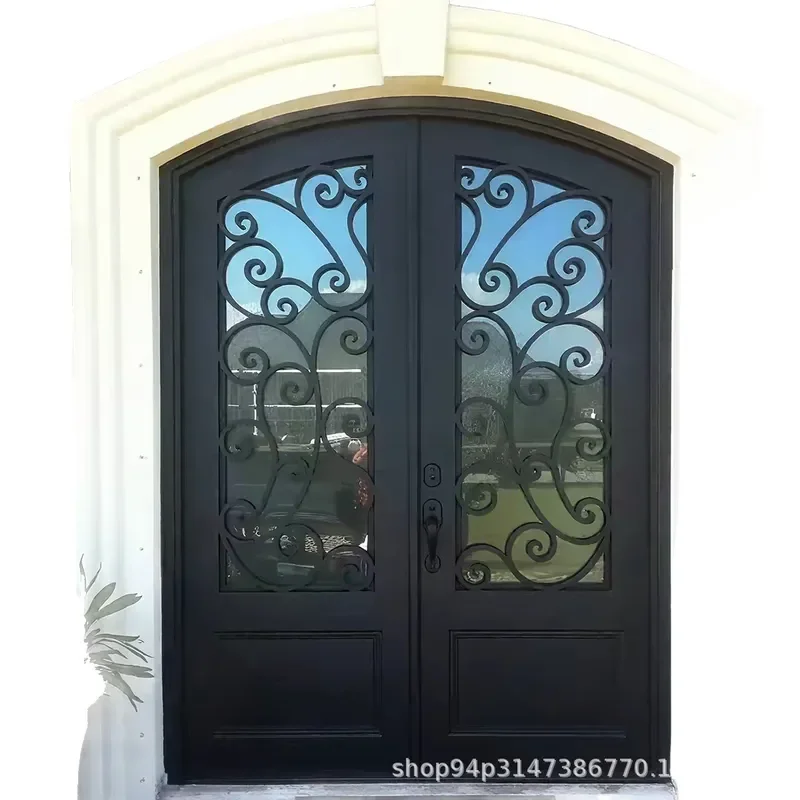 Cast Aluminum Entry Door with Glass Panel for Villa Home Exterior Front Entrance Modern Security Main Gate