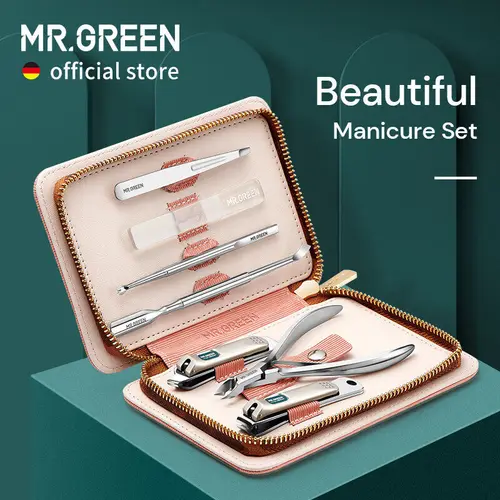 Imagen 1 del producto MR.GREEN-Juego de manicura y pedicura, herramientas para cortaúñas, cortador de cutículas profesional de acero inoxidable, Kit de Estuche De Viaje 7 unids/set para