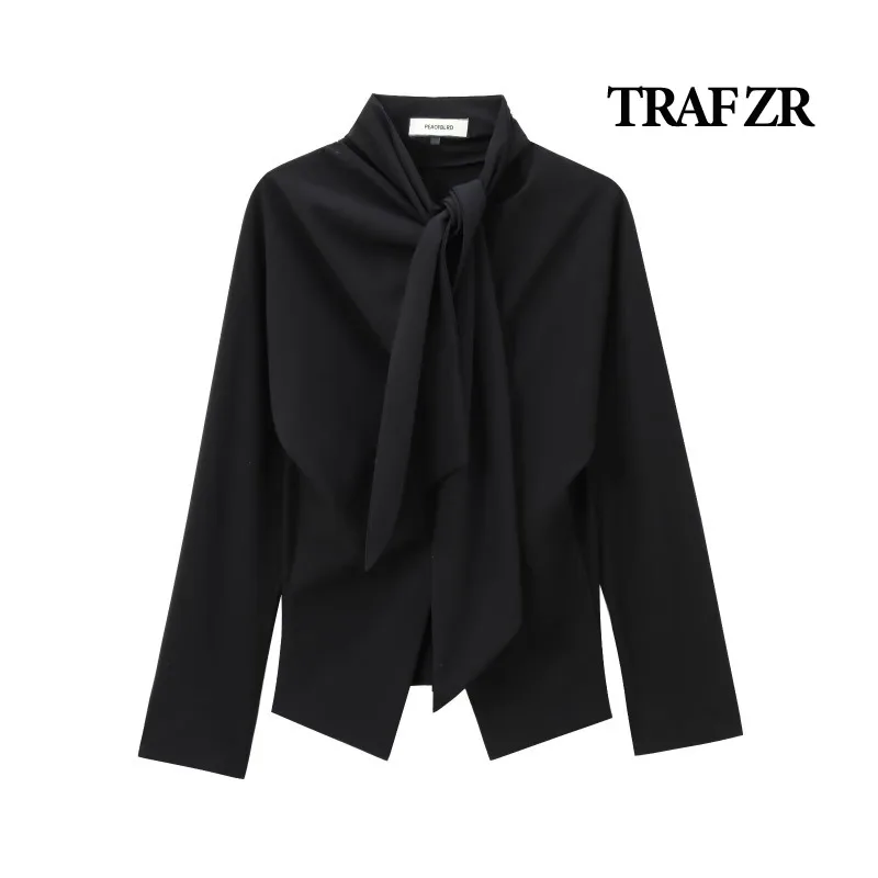 TRAF ZR Black Blouses for Lady Elegant Women's Luxury Blouses Harajuku Fashion Lace-up Vintage Blouse Autumn Women's Shirt