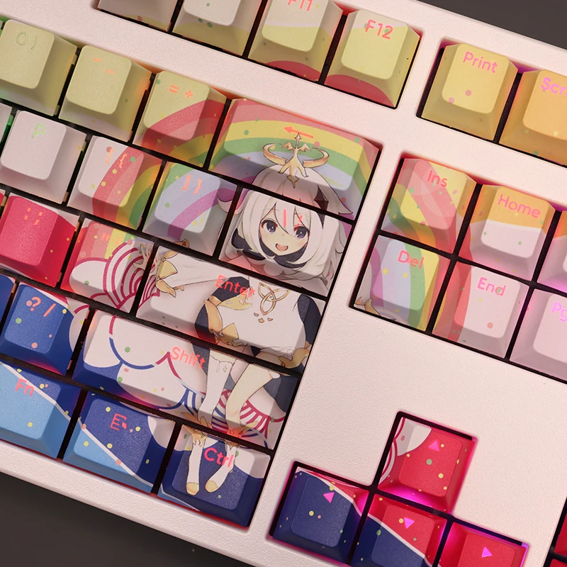 108 Keys/Set Genshin Impact Paimon PBT Anime Gaming Girl Cute Custom DIY Keycap for Cherry Profile MX Switch Mechanical Keyboard