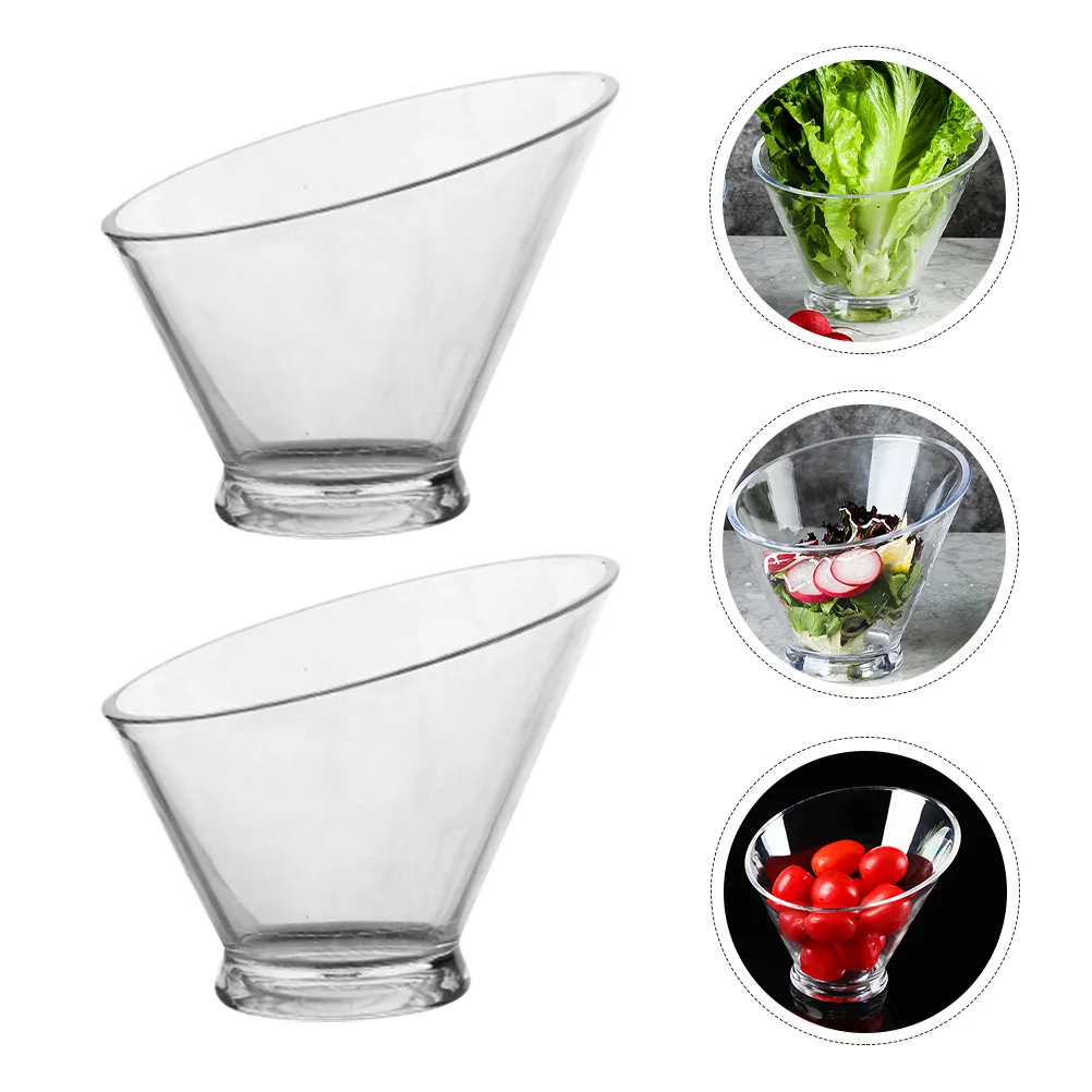 

2Pcs Clear Plastic Ice Cream Bowls Angled Serving Containers for Household Vegetable Candy Snack Fruit Display Kitchen